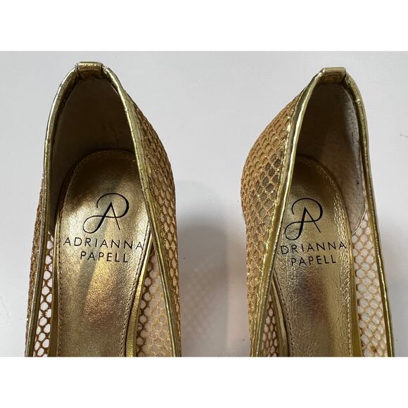 Adrianna Papell Pointed-Toe Gold Mesh Kitten Heel 6M - Picture 8 of 10